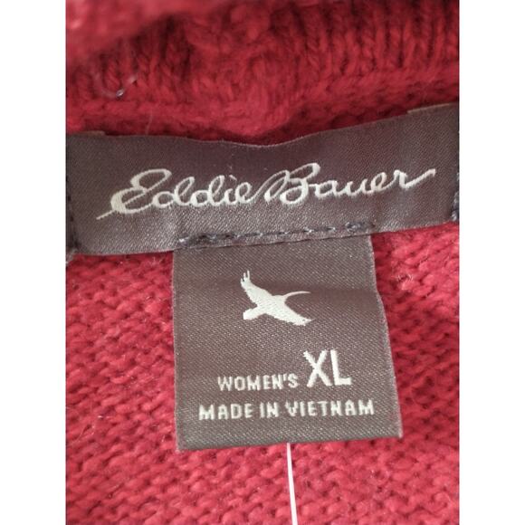 Women's Eddie Bauer XL Fair Isle Drawstring Cowl Sweater Red Cream Ski Cabin NWT - Picture 9 of 12